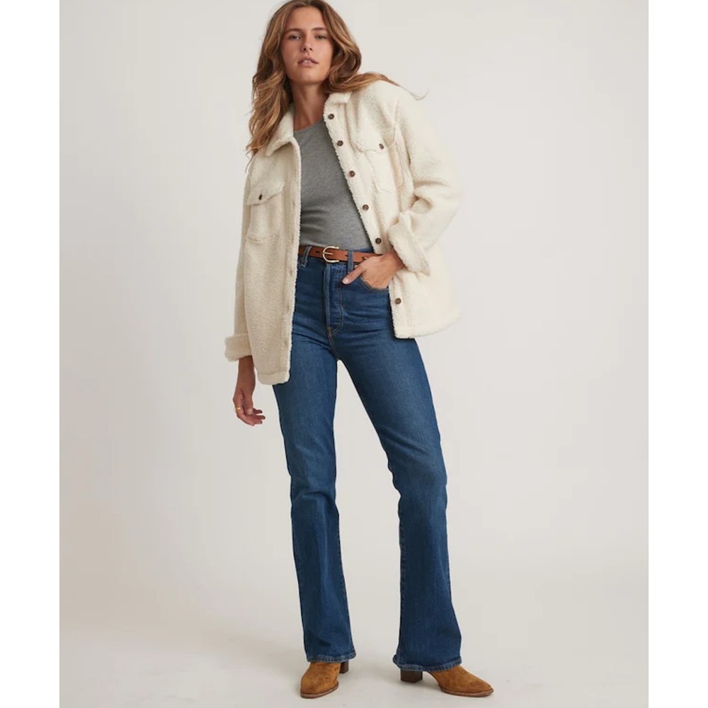 Marine Layer Eden Sherpa Overshirt Ivory Fleece Jacket Womens Large L